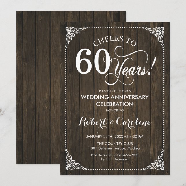 60th Wedding Anniversary - Wood Invitation (Front/Back)