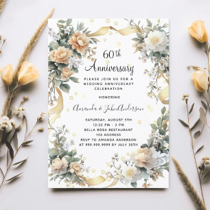 60th wedding anniversary yellow florals diamonds invitation