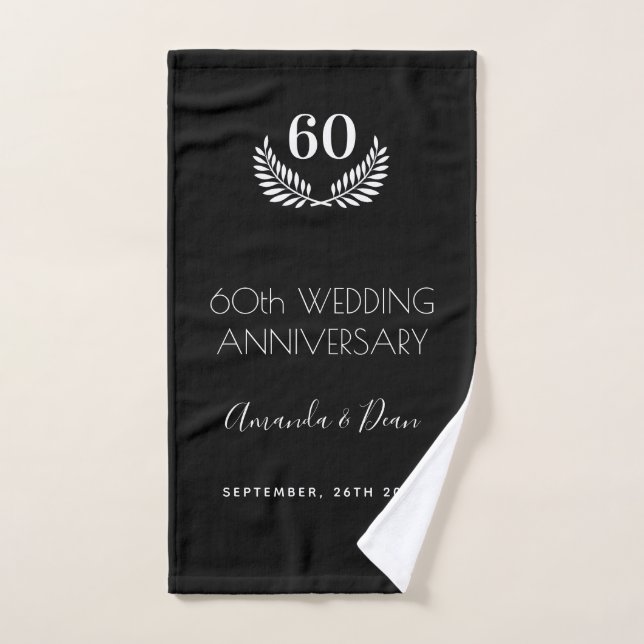 60th wedding annversary black white bath towel set (Hand Towel)