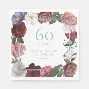 60th Wedding Diamond Anniversary Garden Rose Napkins