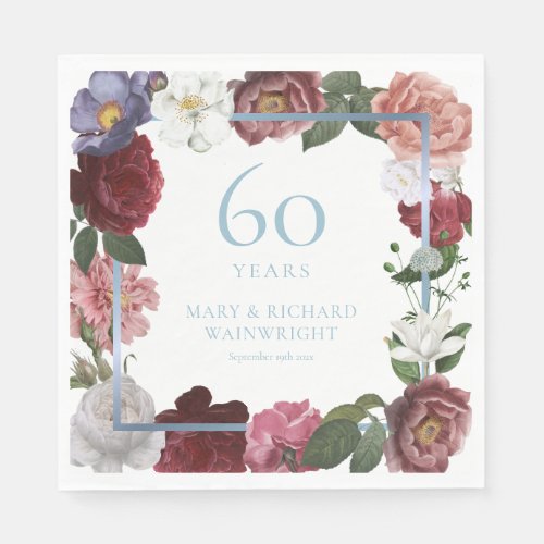 60th Wedding Diamond Anniversary Garden Rose  Napkins