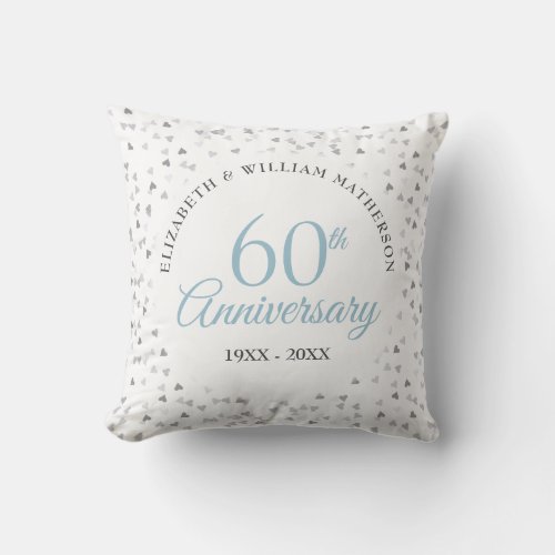 60th Wedding Diamond Anniversary Hearts Confetti Throw Pillow