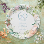60th Wedding Diamond Anniversary Roses Floral Paper Plates<br><div class="desc">Featuring a delicate watercolour floral garland,  this chic botanical 60th / 75th wedding anniversary paper plate can be personalised with your special diamond or platinum anniversary information in elegant diamond blue text. Designed by Thisisnotme©</div>