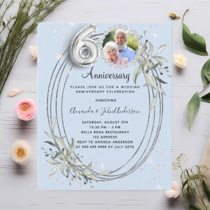 60th wedding photo diamonds blue invitation