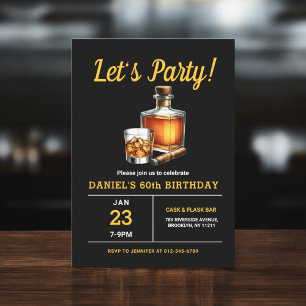 60th Whiskey Cigar Bourbon Birthday Party Invitation