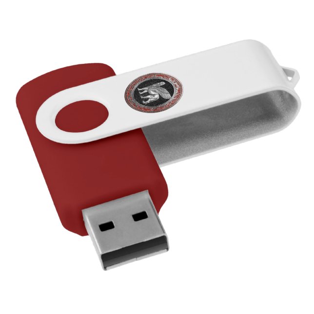 [610] Assyrian Winged Lion - Silver Lamassu Flash Drive (Angled)