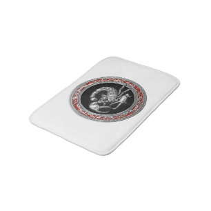 [610] Sacred Silver Scorpion on Black Bathroom Mat