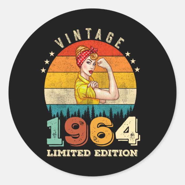 61 Year Old Bday 1964 Vintage 61st Birthday Women Classic Round Sticker (Front)