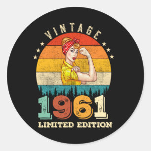 61 Year Old Women Bday 1961 Vintage 61st Birthday Classic Round Sticker