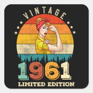 61 Year Old Women Bday 1961 Vintage 61st Birthday Square Sticker