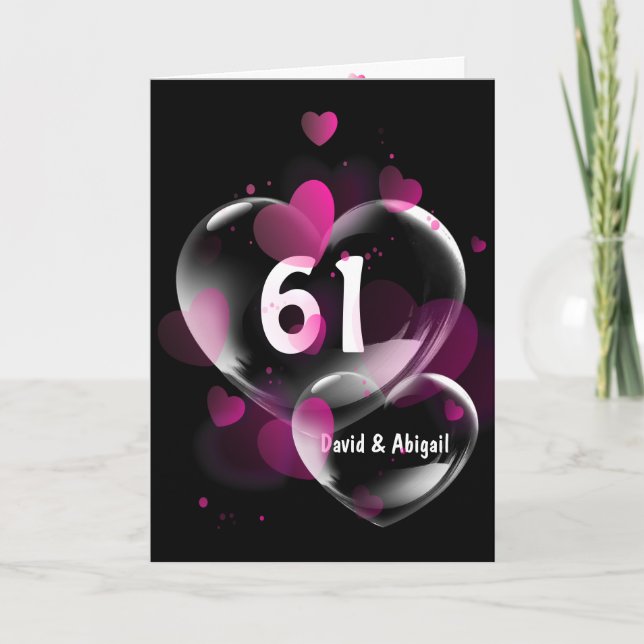 61st Anniversary Heart Bubbles on Black Card (Front)