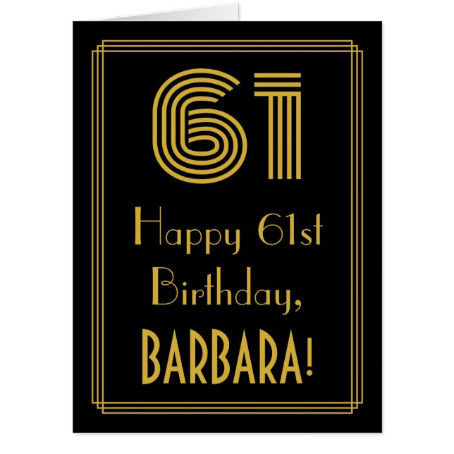 61st Birthday: Art Deco Inspired Look “61” + Name Card (Front)