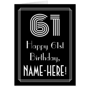 61st Birthday — Art Deco Inspired Look “61” + Name Card