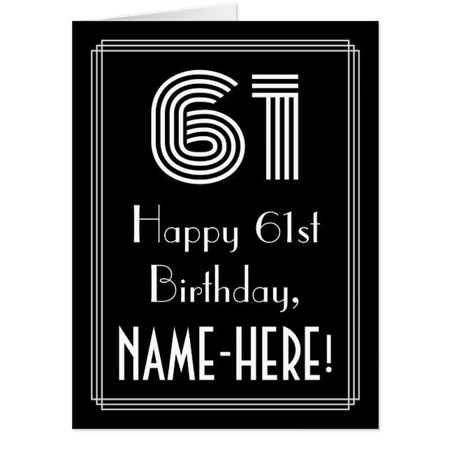61st Birthday — Art Deco Inspired Look “61” + Name Card (Front)