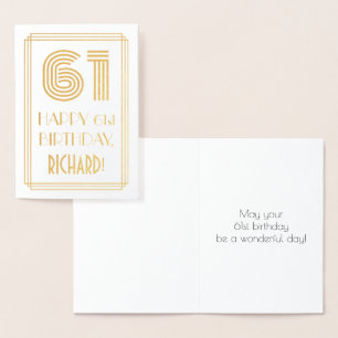 61st Birthday - Art Deco Inspired Look "61" & Name Foil Card