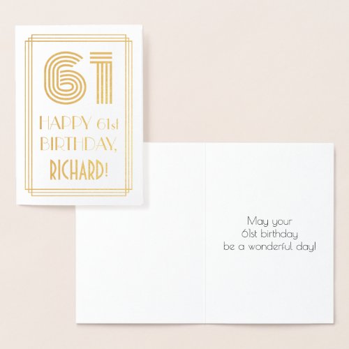 61st Birthday _ Art Deco Inspired Look 61  Name Foil Card