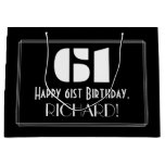 [ Thumbnail: 61st Birthday ~ Art Deco Inspired Look "61" + Name Gift Bag ]