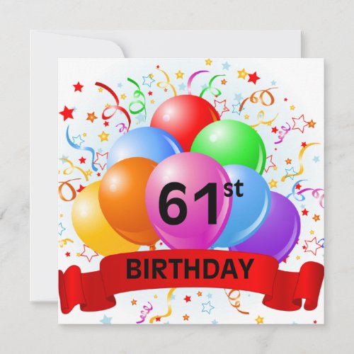 61st Birthday Balloons Banner Card