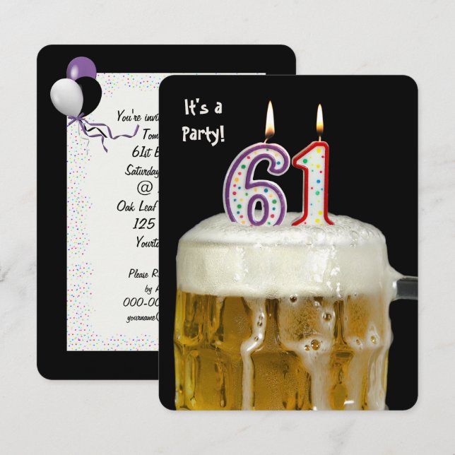 61st Birthday Beer Party Invitation (Front/Back)