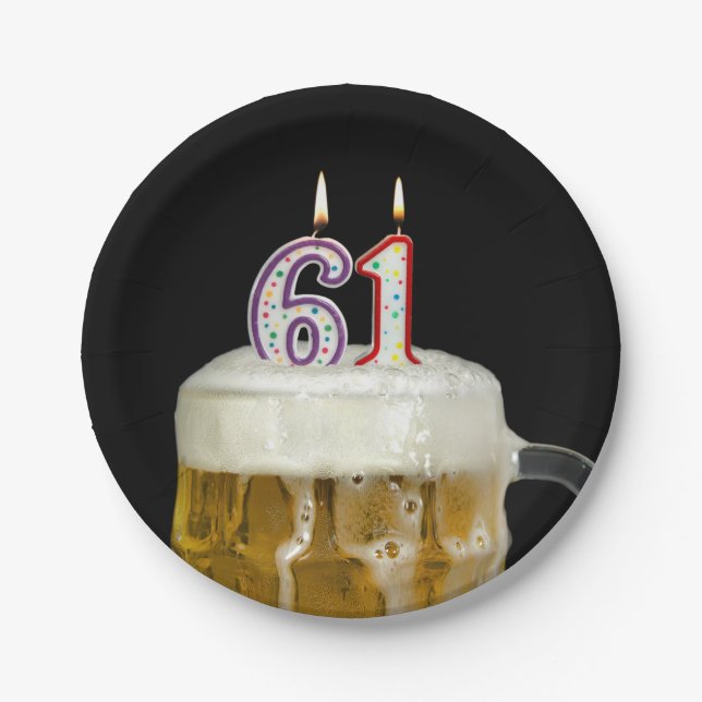61st birthday beer with candle paper plates (Front)