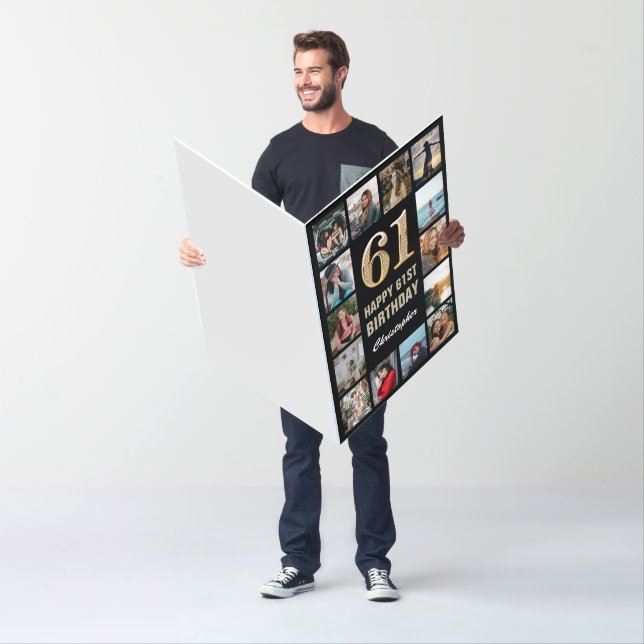 61st Birthday Black Gold Photo Collage Extra Large Card (In Situ)