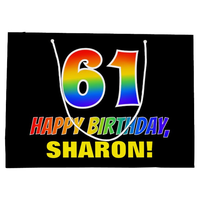 61st Birthday: Bold, Fun, Simple, Rainbow 61 Large Gift Bag (Back)