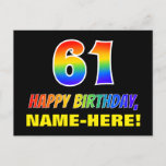 [ Thumbnail: 61st Birthday: Bold, Fun, Simple, Rainbow 61 Postcard ]