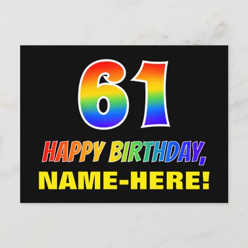 61st Birthday Bold Fun Simple Rainbow 61 Postcard