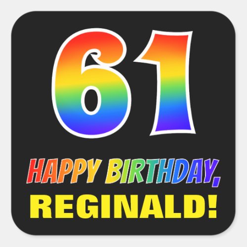 61st Birthday Bold Fun Simple Rainbow 61 Square Sticker