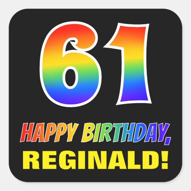 61st Birthday: Bold, Fun, Simple, Rainbow 61 Square Sticker (Front)