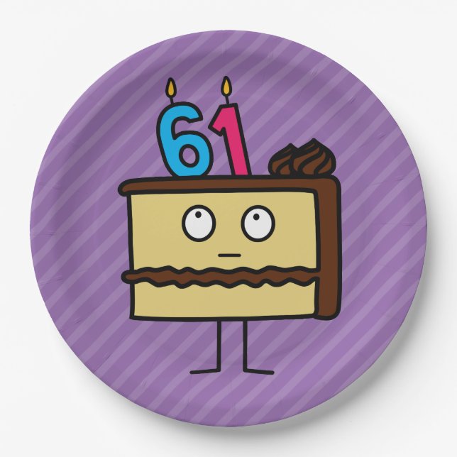 61st Birthday Cake with Candles Paper Plates (Front)