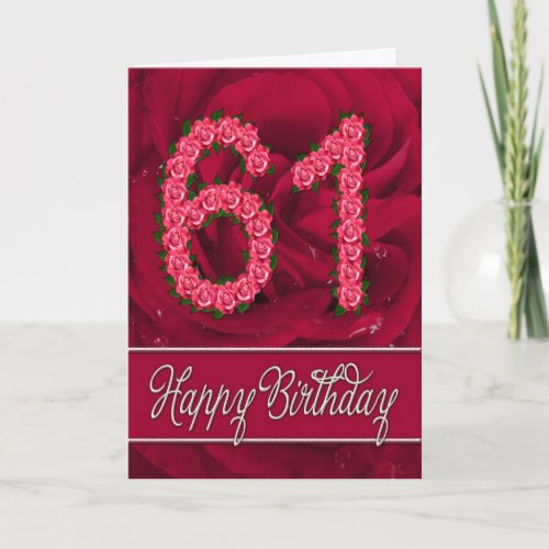 61st birthday card with roses and leaves