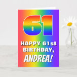 [ Thumbnail: 61st Birthday: Colorful, Fun Rainbow Pattern # 61 Card ]