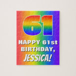 [ Thumbnail: 61st Birthday: Colorful, Fun Rainbow Pattern # 61 Jigsaw Puzzle ]