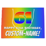 [ Thumbnail: 61st Birthday: Colorful, Fun Rainbow Pattern # 61 Gift Bag ]