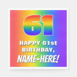 [ Thumbnail: 61st Birthday: Colorful, Fun Rainbow Pattern # 61 Napkins ]