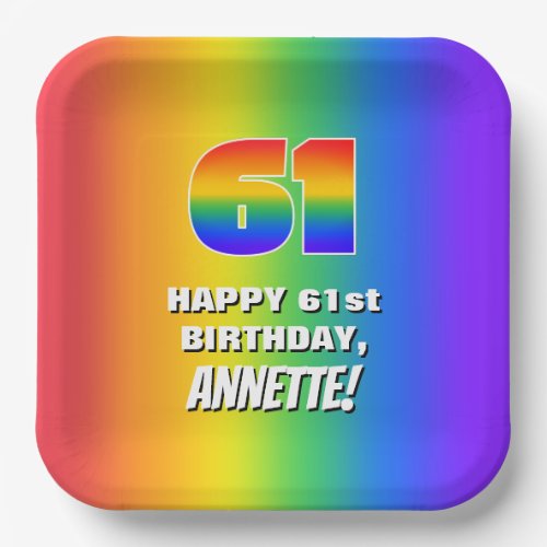 61st Birthday Colorful Fun Rainbow Pattern  61 Paper Plates