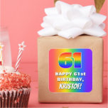 [ Thumbnail: 61st Birthday: Colorful, Fun Rainbow Pattern # 61 Sticker ]