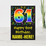 [ Thumbnail: 61st Birthday: Colorful Music Symbols + Rainbow 61 Card ]
