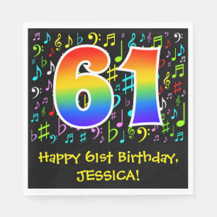 61st Birthday - Colorful Music Symbols, Rainbow 61 Napkins