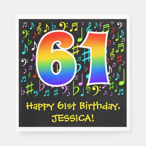61st Birthday _ Colorful Music Symbols Rainbow 61 Napkins