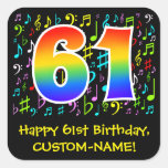 [ Thumbnail: 61st Birthday: Colorful Music Symbols, Rainbow 61 Sticker ]