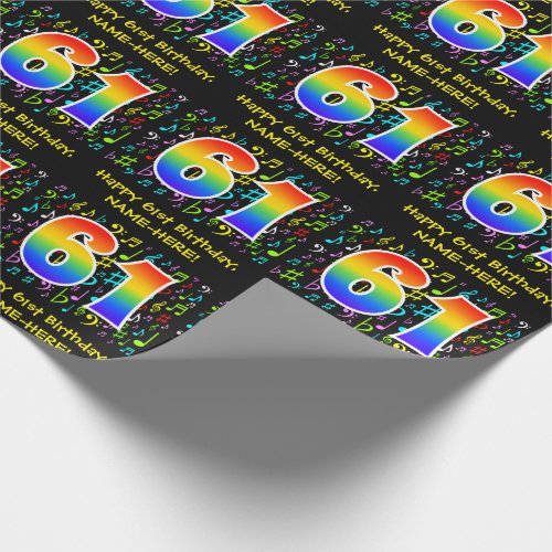 61st Birthday Colorful Music Symbols Rainbow 61 Wrapping Paper