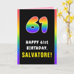 [ Thumbnail: 61st Birthday: Colorful Rainbow # 61, Custom Name Card ]