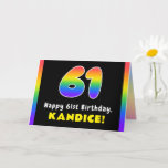 [ Thumbnail: 61st Birthday: Colorful Rainbow # 61, Custom Name Card ]