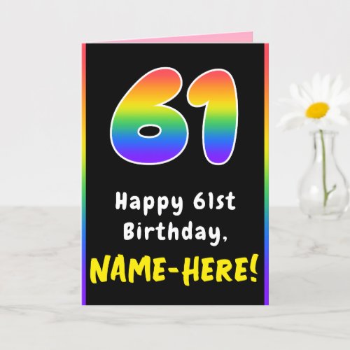 61st Birthday Colorful Rainbow  61 Custom Name Card