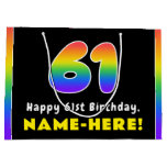 [ Thumbnail: 61st Birthday: Colorful Rainbow # 61, Custom Name Gift Bag ]