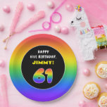 [ Thumbnail: 61st Birthday: Colorful Rainbow # 61, Custom Name Paper Plates ]