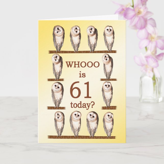 61st Birthday, Curious Owls Card (Orchid)