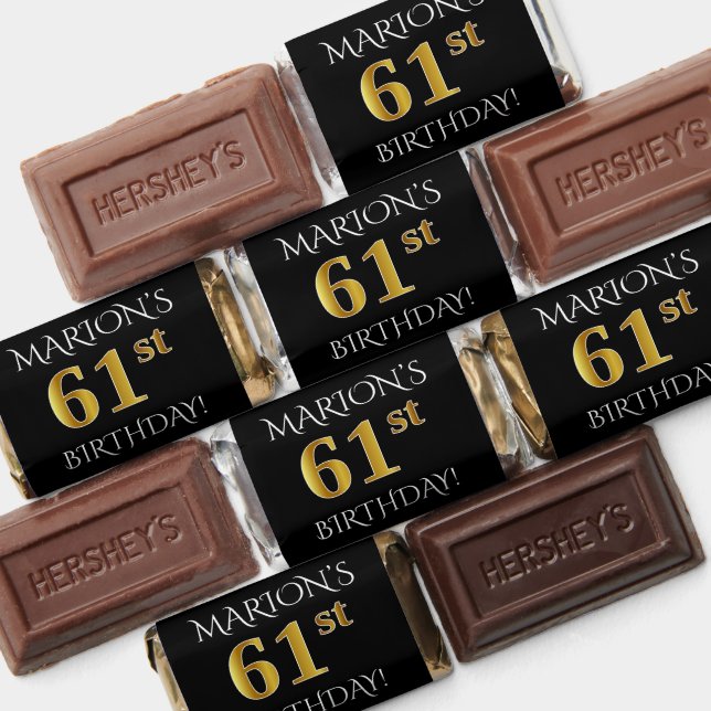 61st Birthday — Elegant, Faux Gold Look 61 + Name Hershey's Miniatures (Assorted)